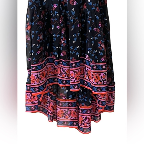 Joie NWT 100% silk high low hem floral ruffle midi dress black pink red blue - Picture 10 of 16